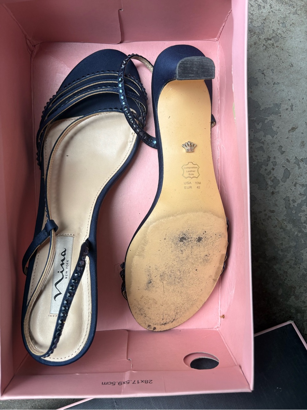 Nina Navy Strappy Slingback Heels with Subtle Rhinestones